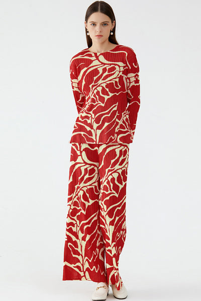 Abstract Print Pleated  Set