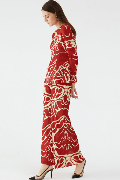 Abstract Print Pleated  Set
