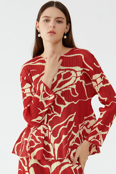 Abstract Print Pleated  Set