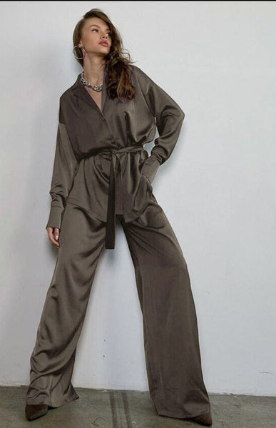 Belted Satin Set