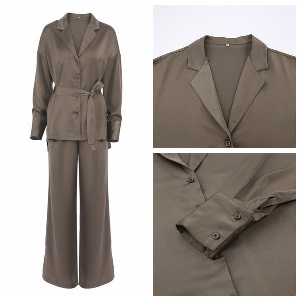 Belted Satin Set