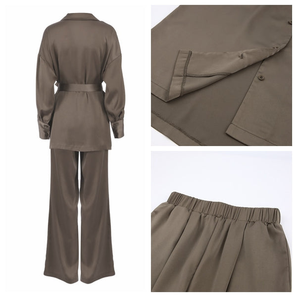 Belted Satin Set