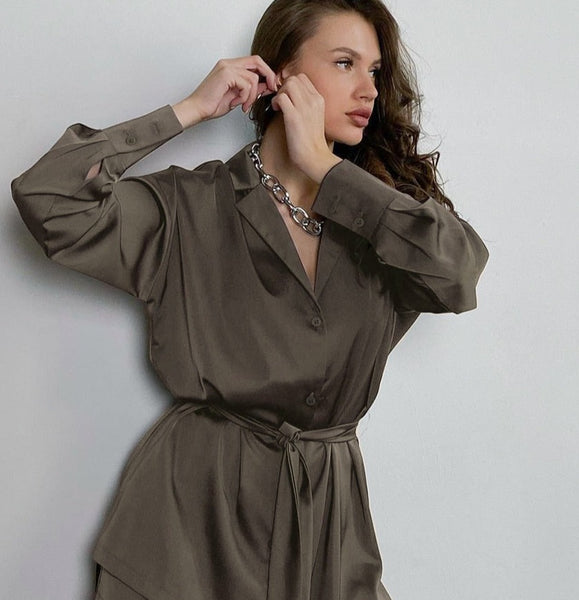 Belted Satin Set