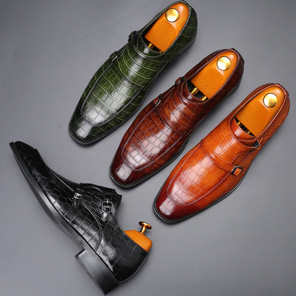 Alligator Pattern Leather Monk Shoe