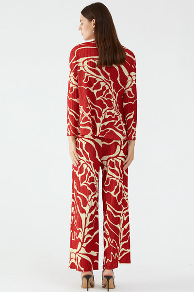 Abstract Print Pleated  Set