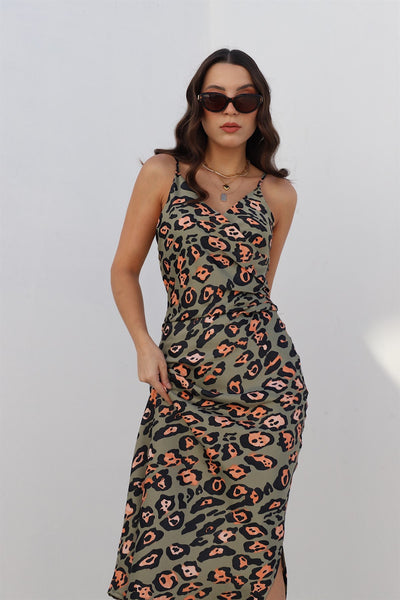 Pleated Leopard Maxi Dress